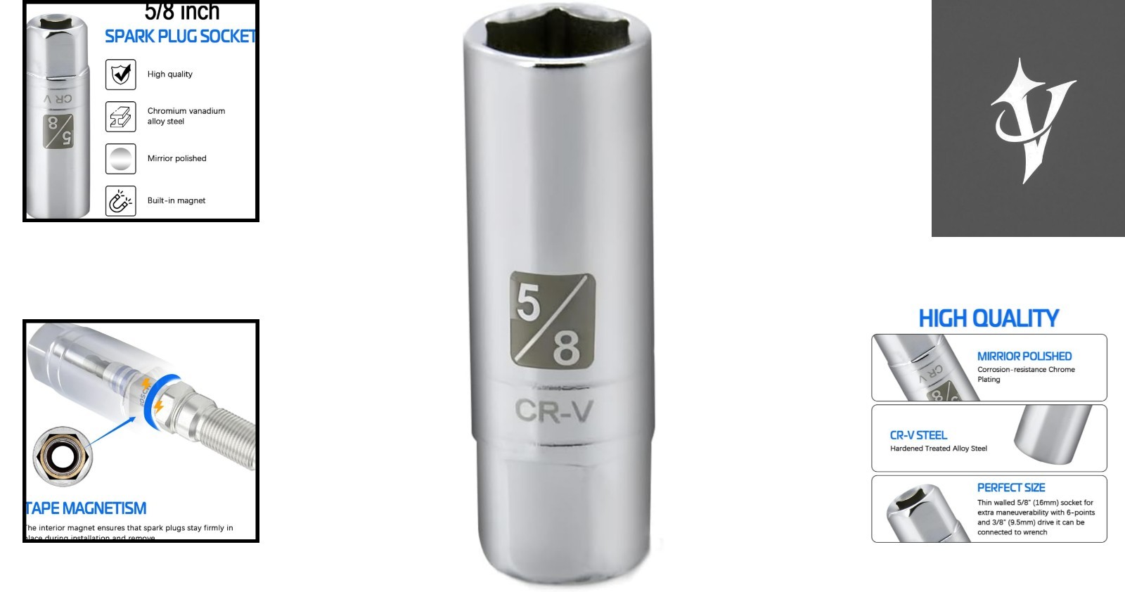 5/8-Inch Chrome Vanadium Magnetic Socket – 3/8-Inch Drive for Easy Maintenance