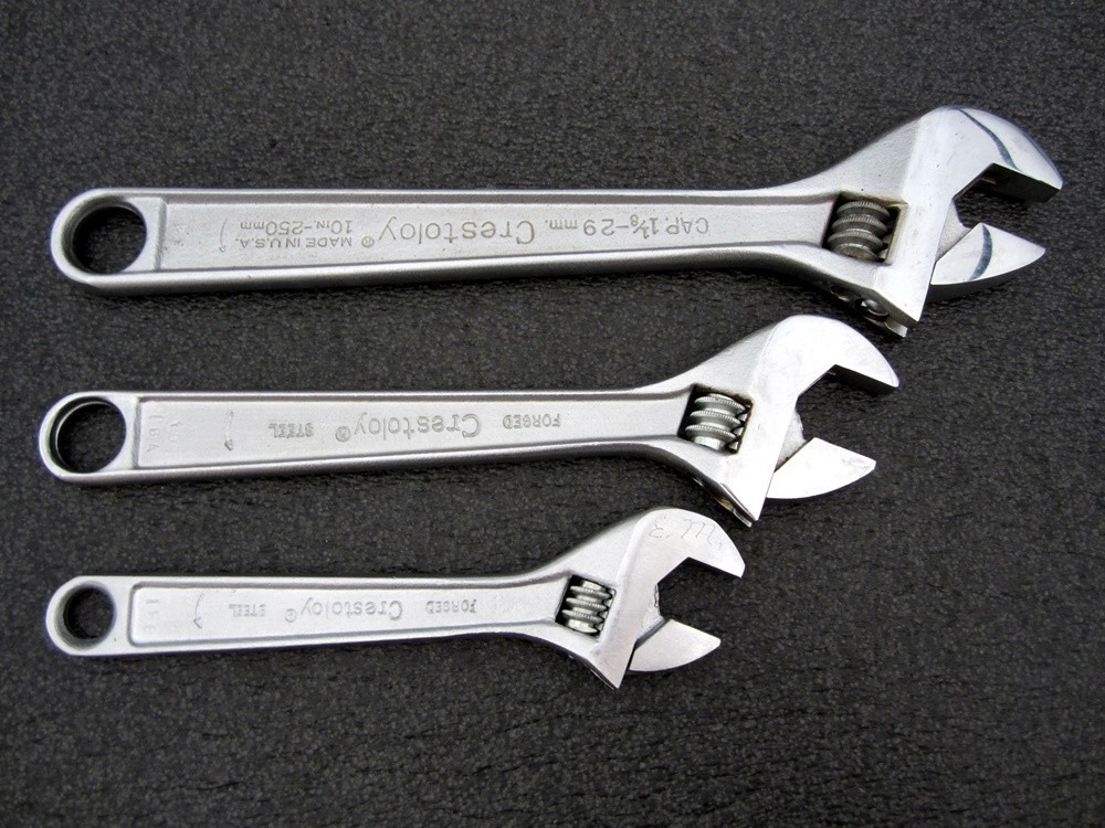 Vintage Crescent 6″ 8″ 10″ Adjustable Wrench Crestoloy Made in USA