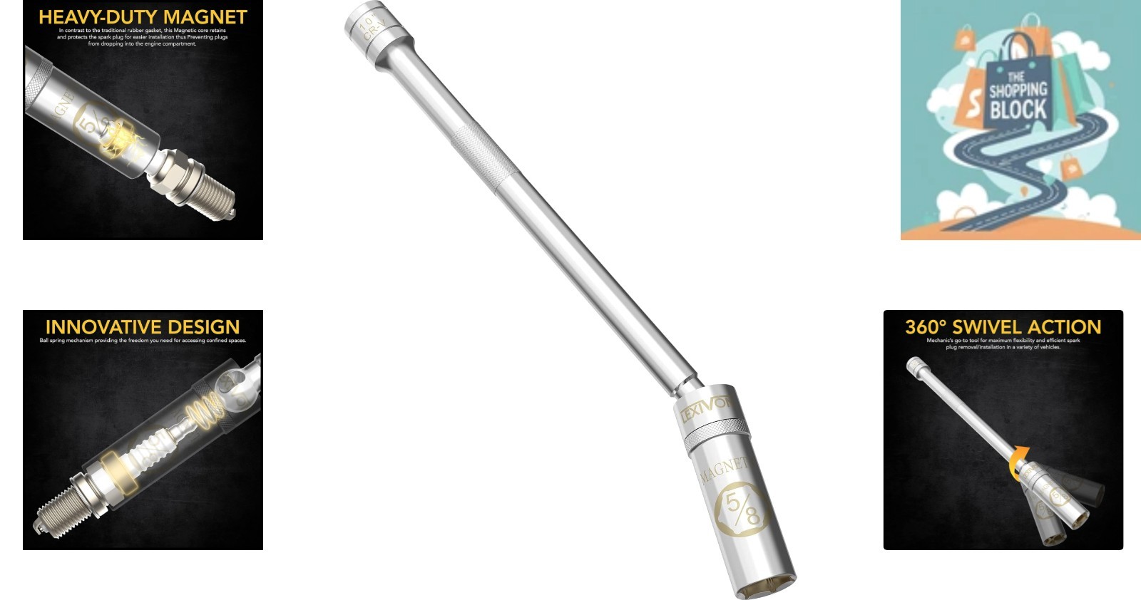 5/8″ Swivel Magnetic Spark Plug Socket, 3/8″ Drive, Chrome Vanadium Steel, 10″