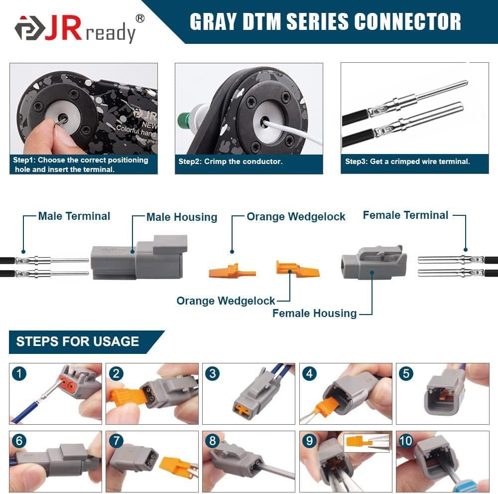 JRready Deutsch DTM Connector 2 Pin 8 Kits, ST6330-201 2 PIN 8 SET