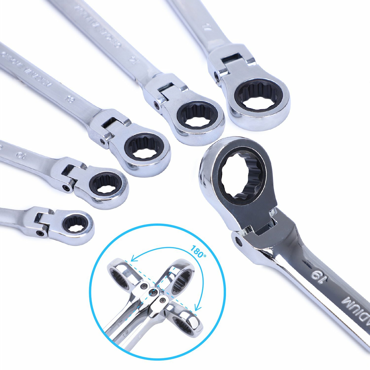 Flex-Head Ratcheting Double Box End Wrench Set 6-Piece Metric 8-19MM CR-V Steel