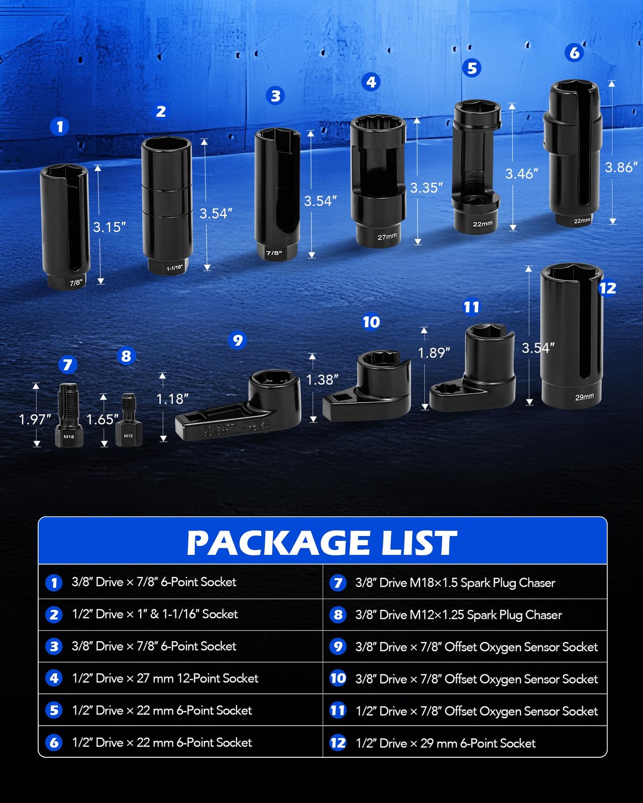 Orion Motor Tech 12pc Oxygen Sensor Socket Set, O2 Removal Tool and…