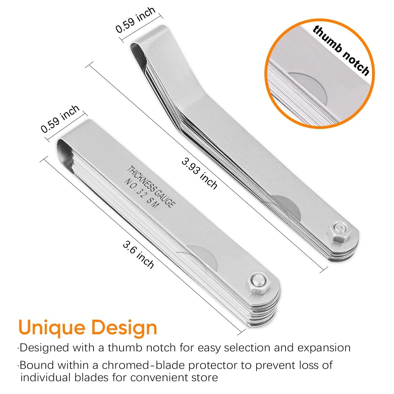 Versatile 32-Blade and 16-Blade Feeler Gauge for Accurate Clearance Measurements
