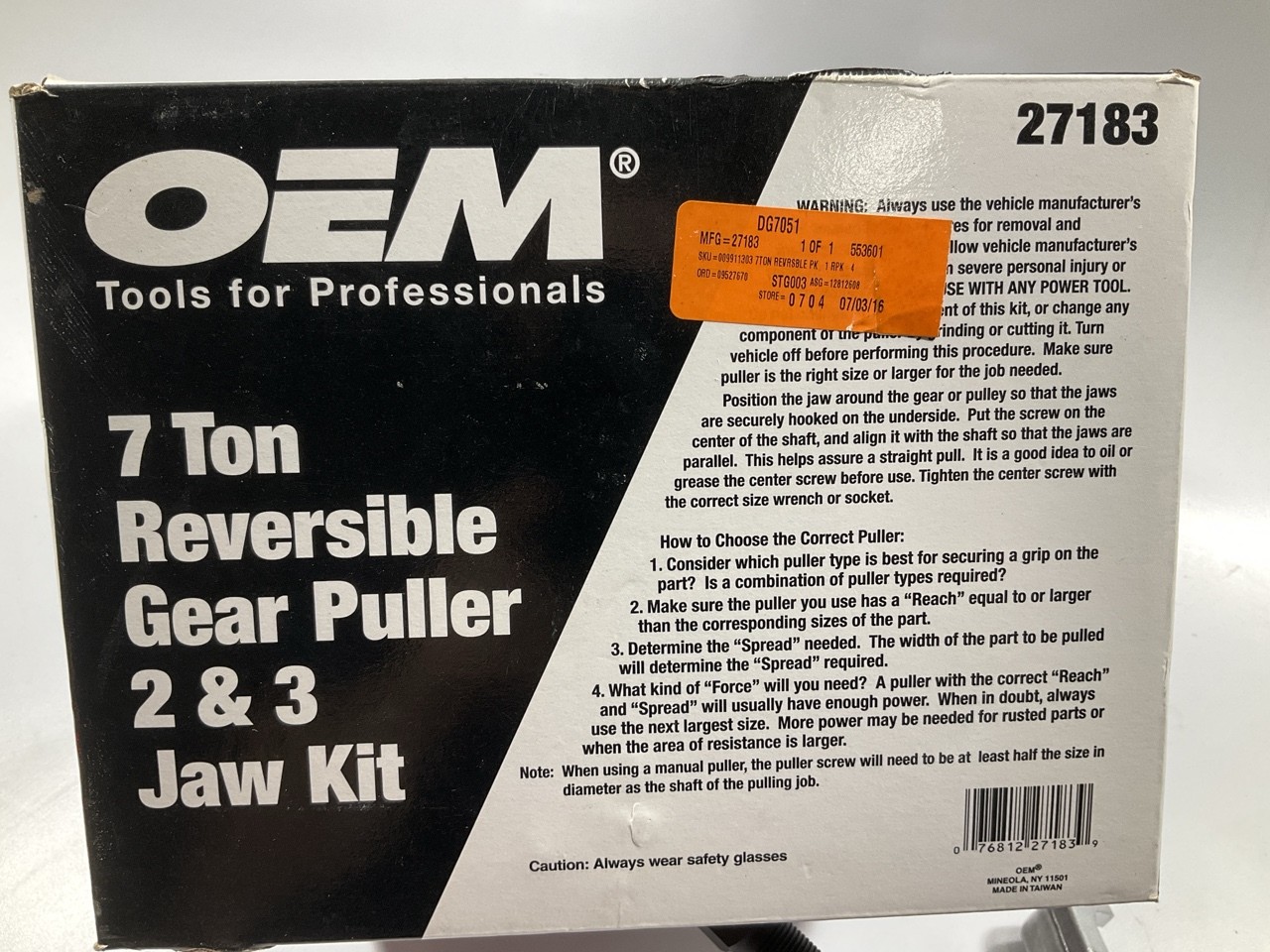 OEM Tools 27183 Reversible Puller, 2 & 3 Jaw, 7-Ton, 7″ Spread