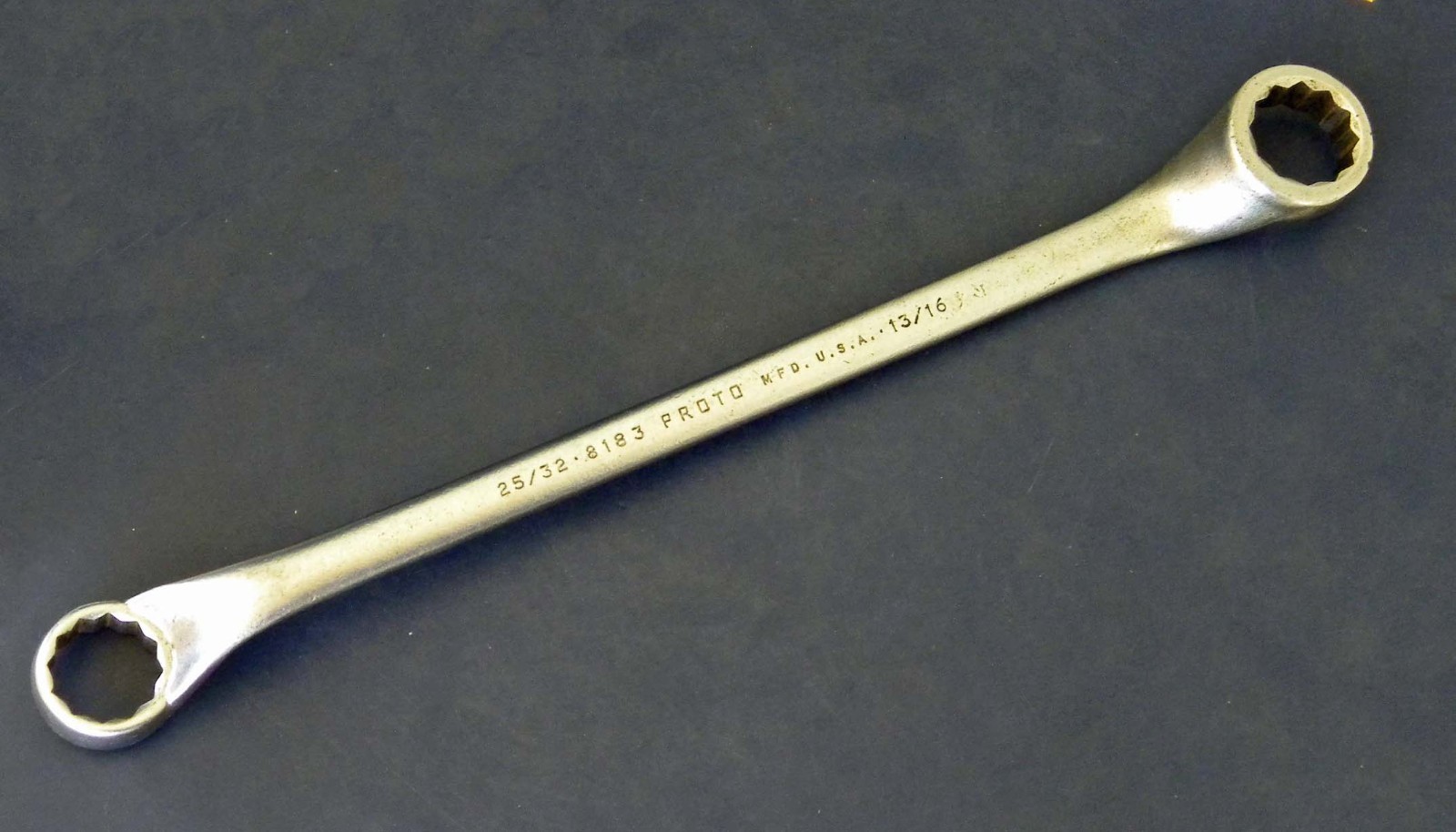 Vtg PROTO Mfg. 8183 12 PT Deep Offset Box End Wrench SAE 25/32″ x 13/16″, USA