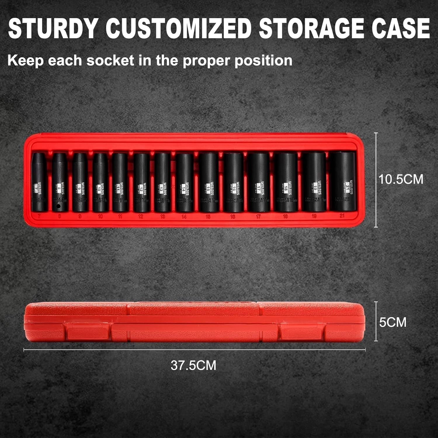 14-Piece 3/8-Inch Drive Impact Socket Set 7-21mm CR-V 6-Point Black Finish