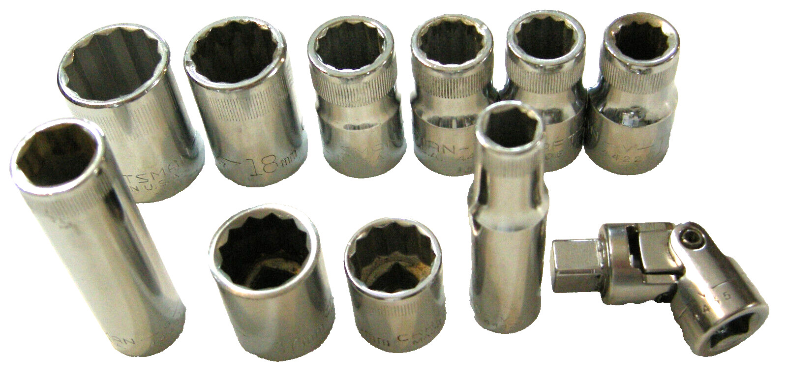 Craftsman Sockets Lot of 11 Metric 1/2 & 3/8 Inch Drive 6pt 12pt & Flex Joint