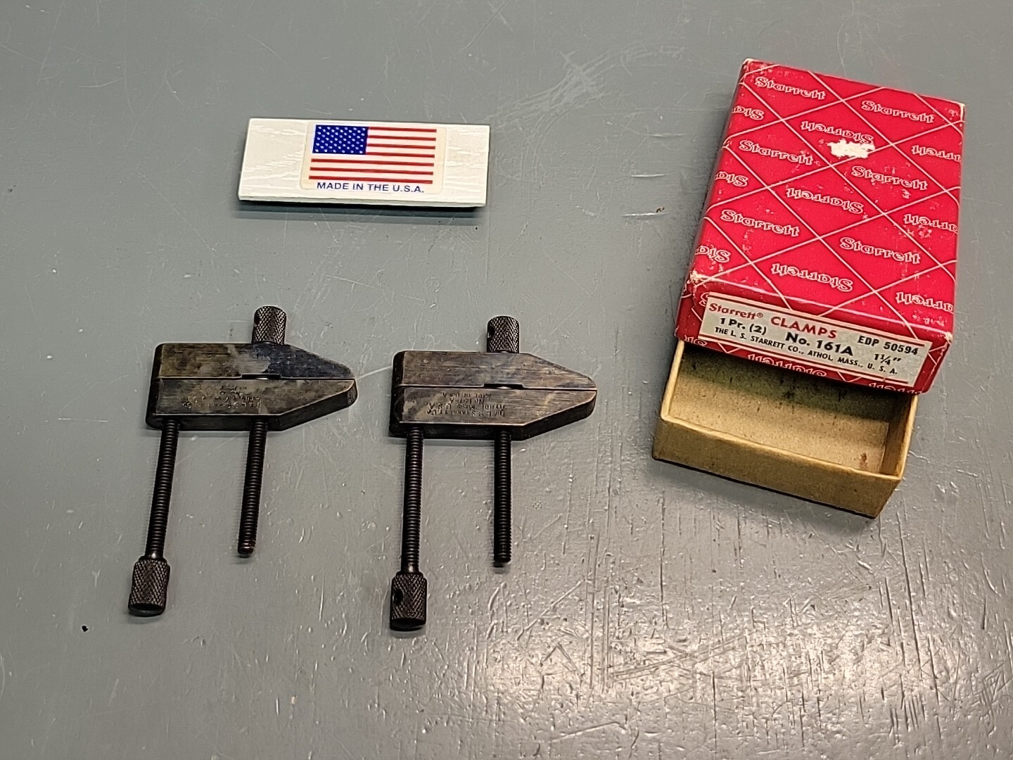 L. S. Starrett Machinist Parallel Clamps # 161A 2 Clamps W/ Owner Mark NOS
