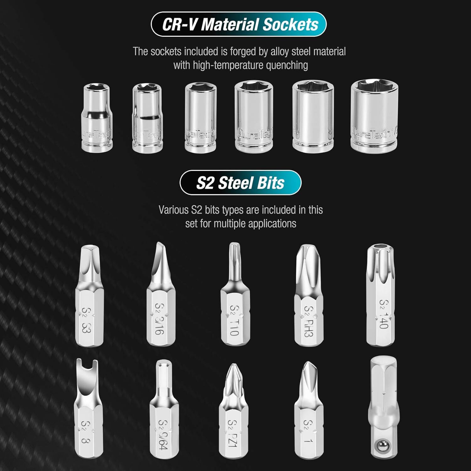 DURATECH 56-pieces 1/4″ Mini Ratchet Wrench and Pocket Size, Silver, Black