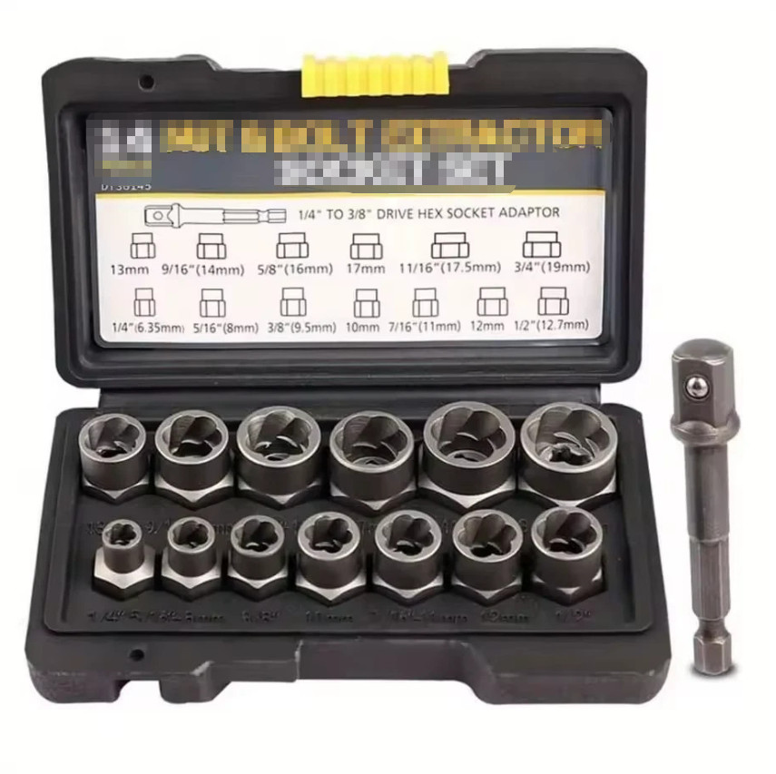 15PC Bolt Extractor Set 3/8″ Drive Cr-Mo Impact Socket Nut Remover Kit