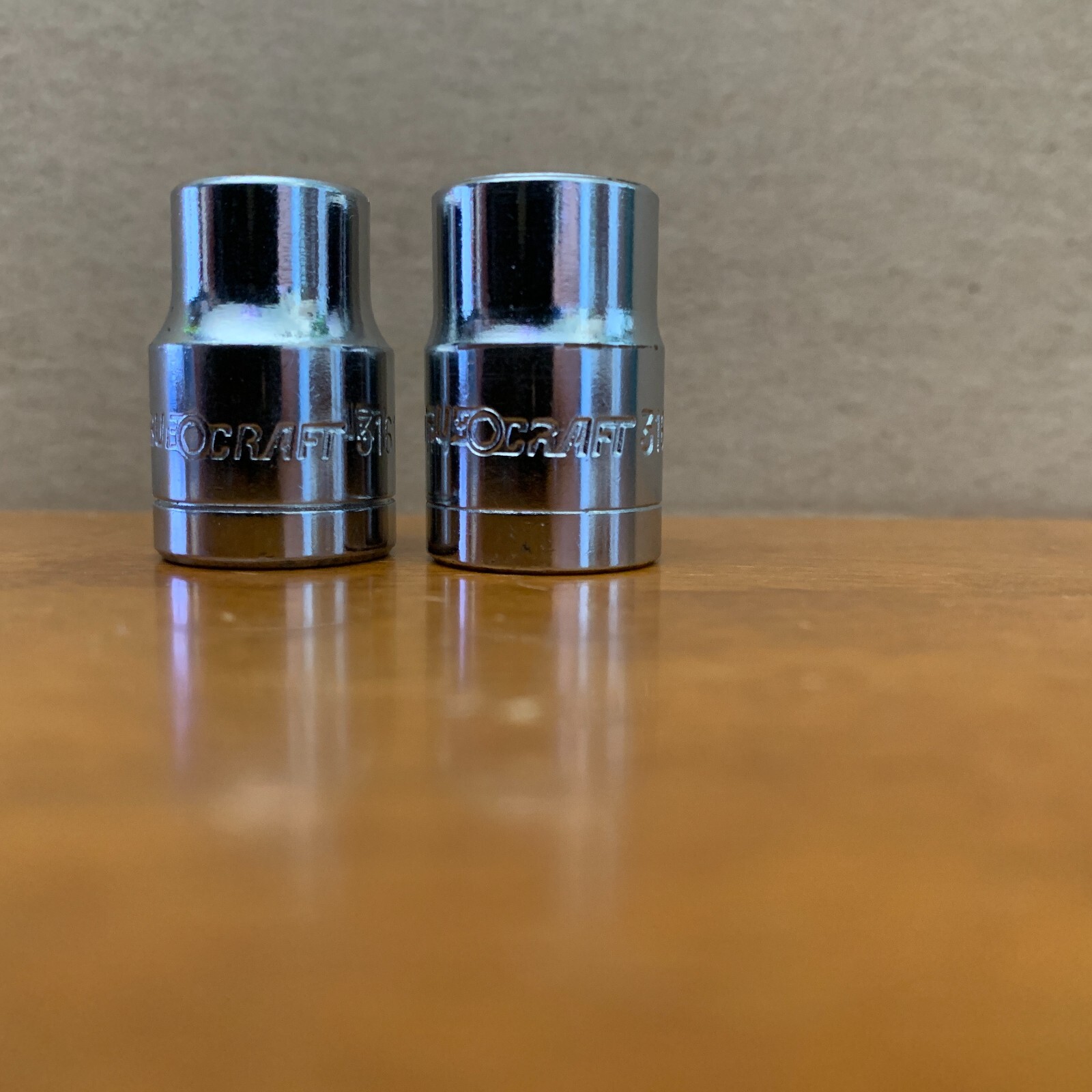 Lot, 2 TRUECRAFT Japan shallow SOCKETS (3/8, 7/16) 6 pt, 3/8 drv True Craft Cr-V