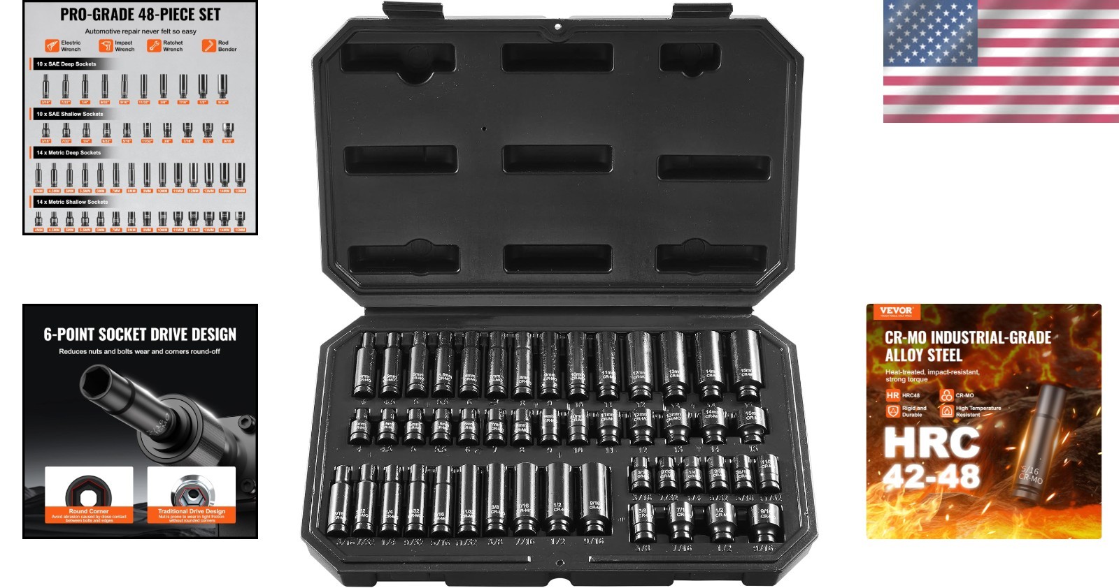 Easy-to-Read 48pc Drive Impact Socket Set – Cr-Mo Steel