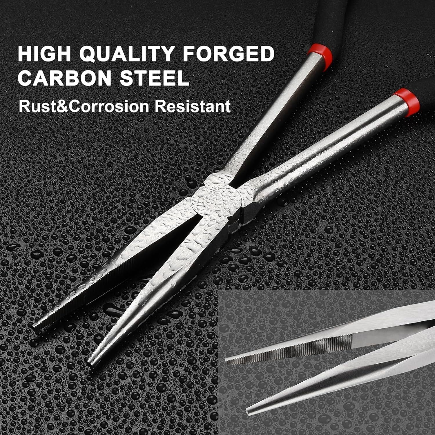 4PCS Long Reach Pliers Set-11″ Needle Nose 45 & 90 Bent Nose Diagonal Pliers