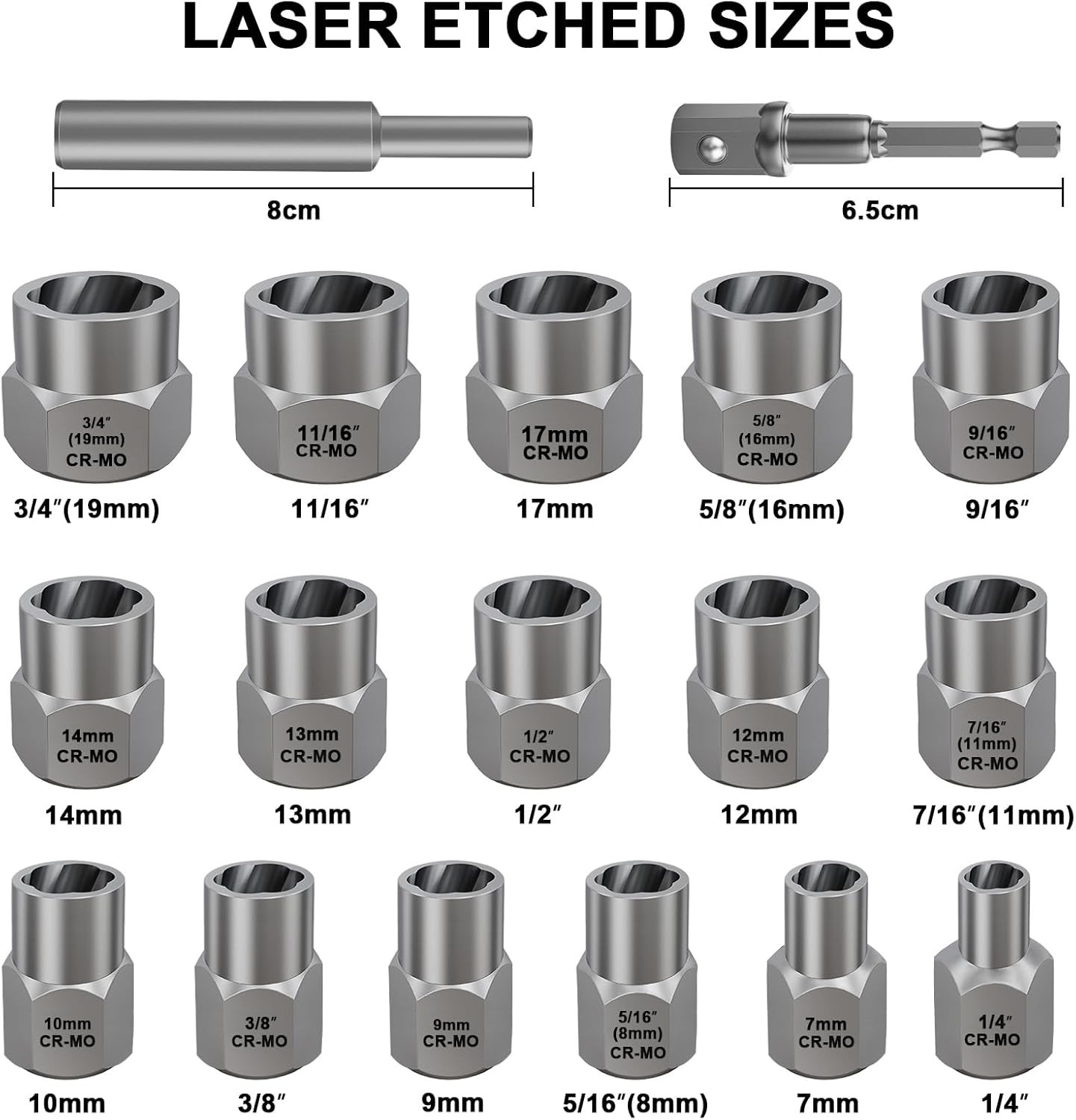 Stripped Bolt Extractor Kit 18pcs – Metallic Gray