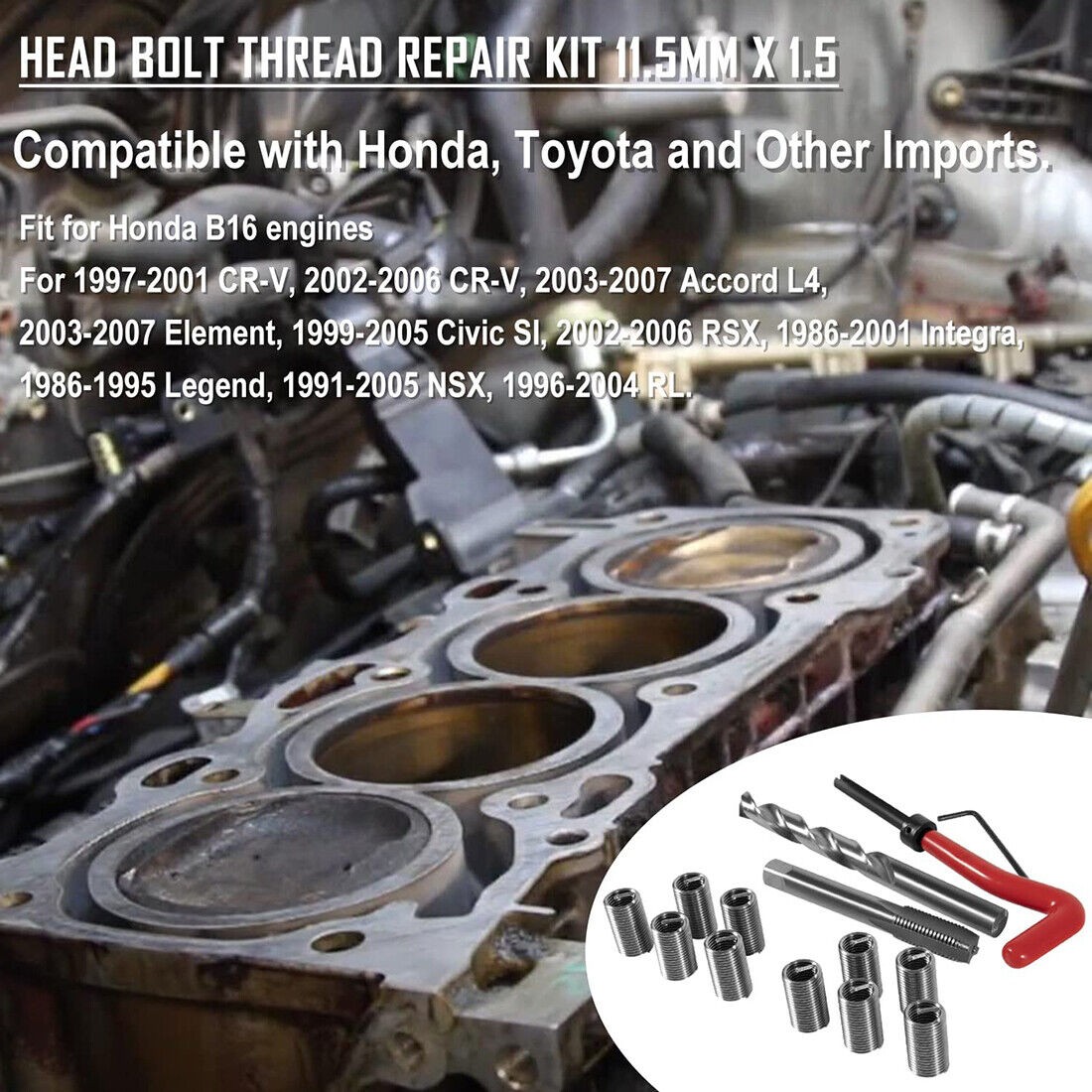 Head Thread Bolt Repair Tool Kit 1420 for Honda B16 Engine, Toyota M11.5mm x 1.5