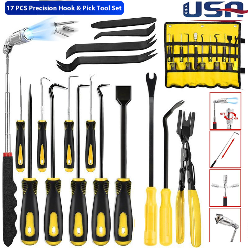 17 PCS Auto Trim Removal Tool Kit Car Panel Door Window Fastener Remover Pry Set