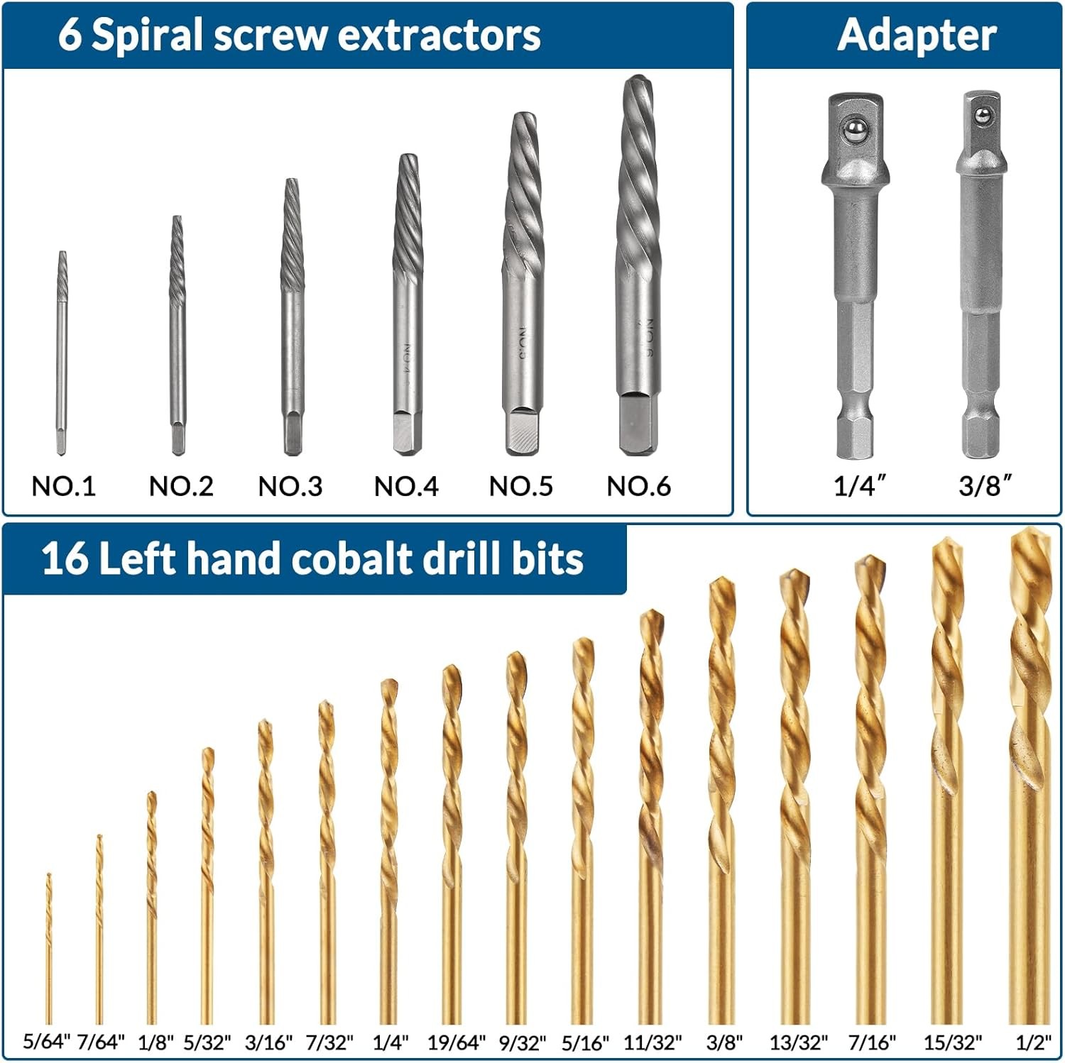 Screw & Bolt Extractor Set and Left Hand Drill Bit Kit,54 PCS Easy 54-piece