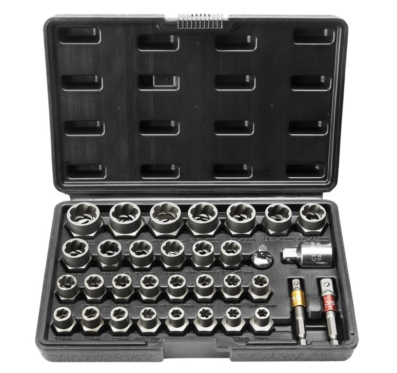 Bolt Extractor Set, 29-Pieces Bolt and Nut Remover Socket Set with Storage Case