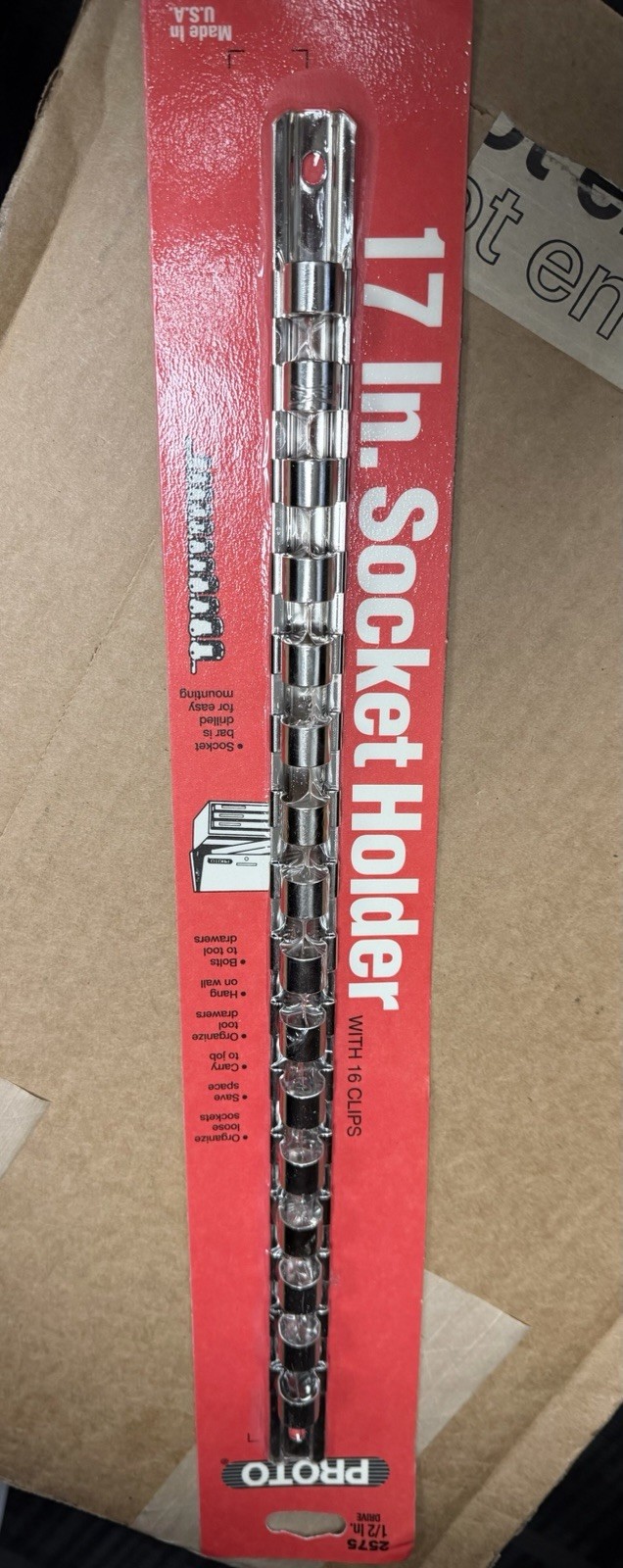 Proto 17″ Socket Holder with 16 Clips 1/2 Drive Made in USA New