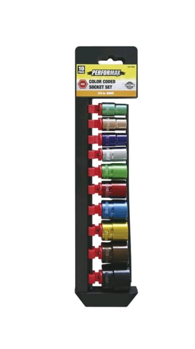 Performax 3/8″ Drive SAE Socket Set – 10 Piece Color Coded