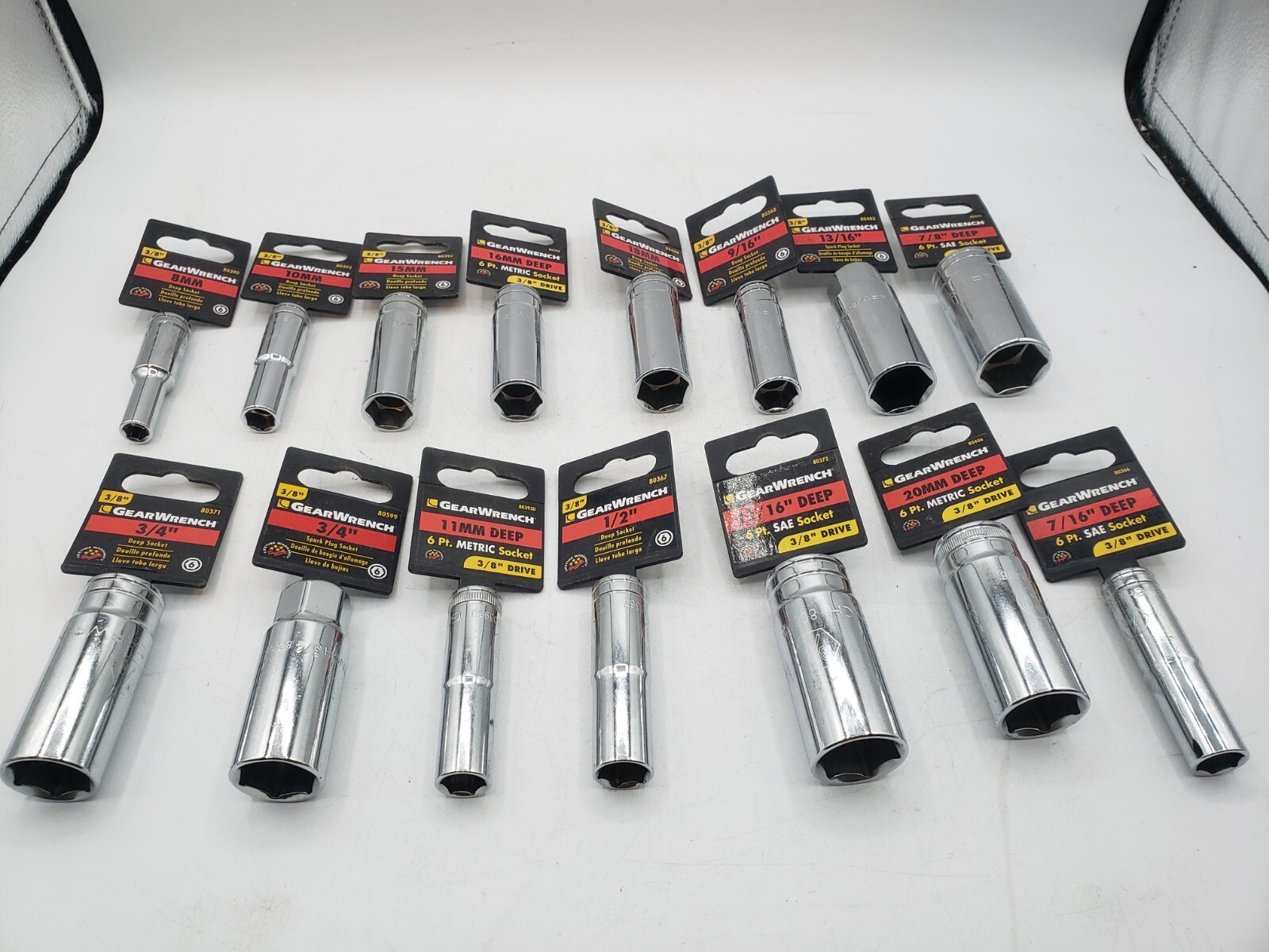 GearWrench 3/8″ Drive 6 Point Sockets Lot Of 15. Various Sizes Mixed SAE/Metric.