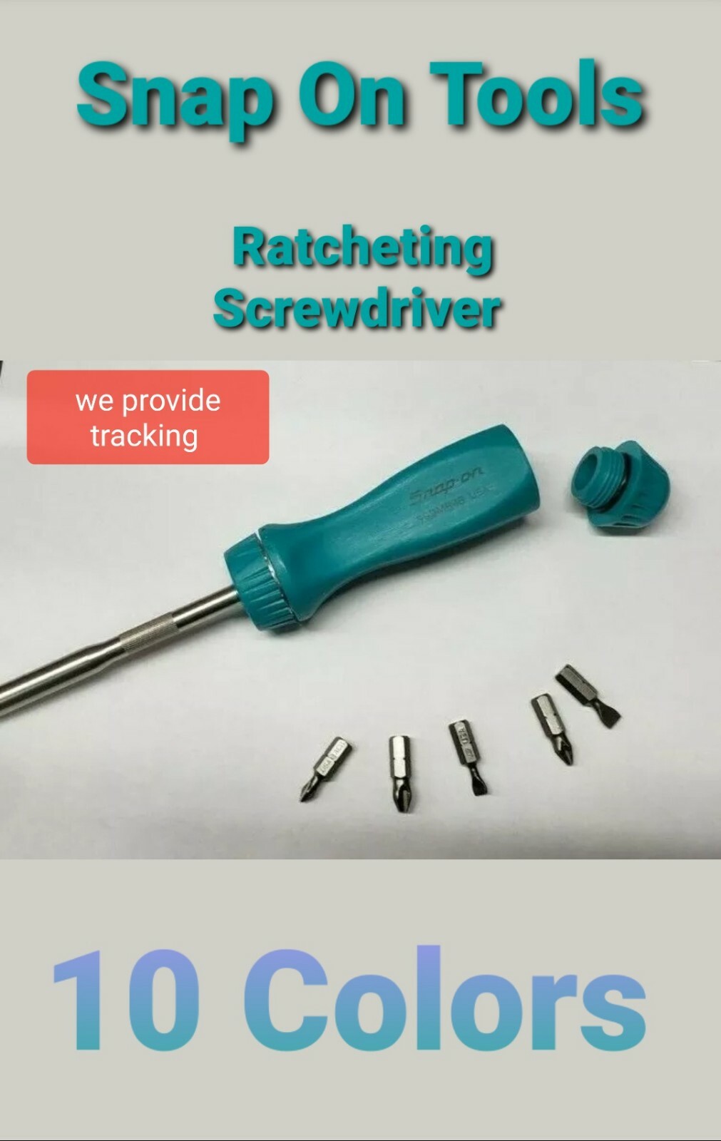 NEW Snap-on ratcheting hard handled Screwdriver 8 31/32″ long 5 Bits 11 colors!!