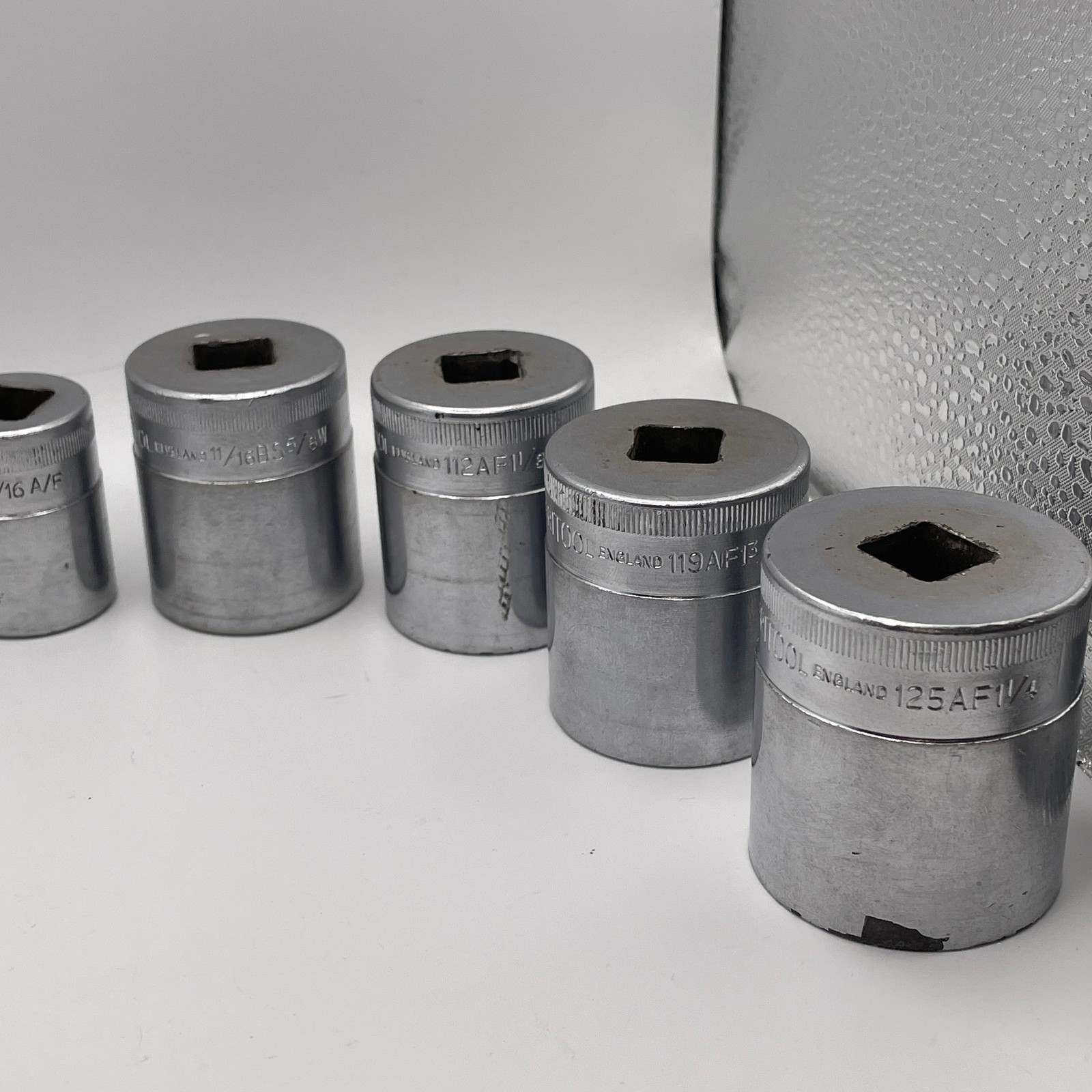 9 Vintage Britool AF Sockets 9/16-1 1/4in 1/2in Drive Made England