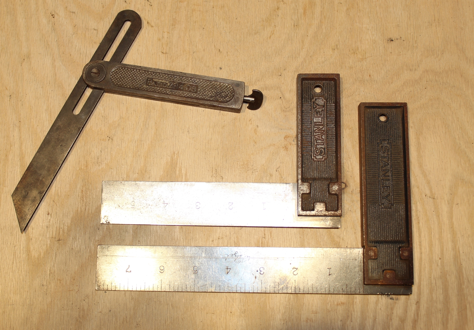 Stanley Steel Square Angle Gauge Set VINTAGE USA 6″ & 8″ No. 12 & 12TS Lot