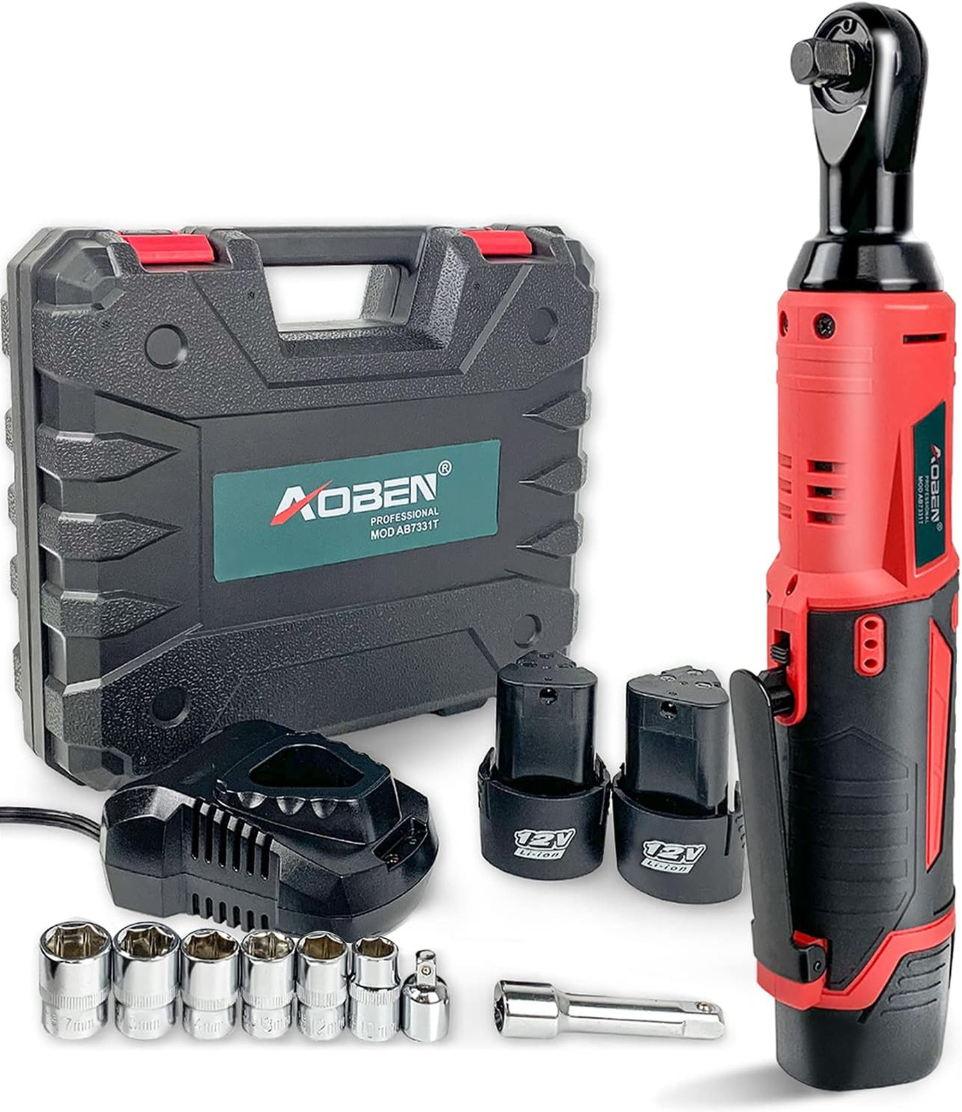 Cordless Electric Ratchet Wrench Set 3/8 Inch 12V Power Tool Kit with 2 Lithium