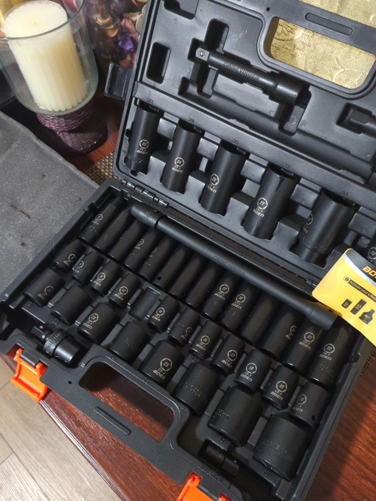 45Pcs 1/2″ Drive Impact Socket Set,SAE 5/16″ to 1″,Metric 8-22mm, Extension Bars