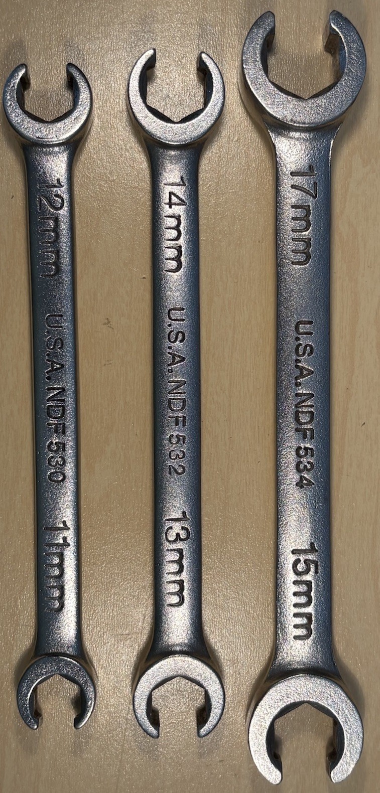 NAPA Tools Metric Double Flare Nut Line Wrench Set 11mm-15mm, 17mm 3pc USA- EUC