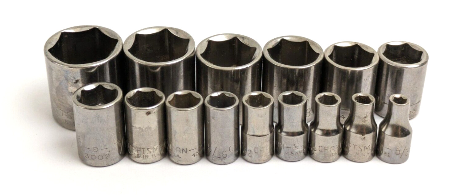 Vintage 15pcs Craftsman 6 Point SAE Socket Set ‘G’ Series USA Made 13/16 to 5/32