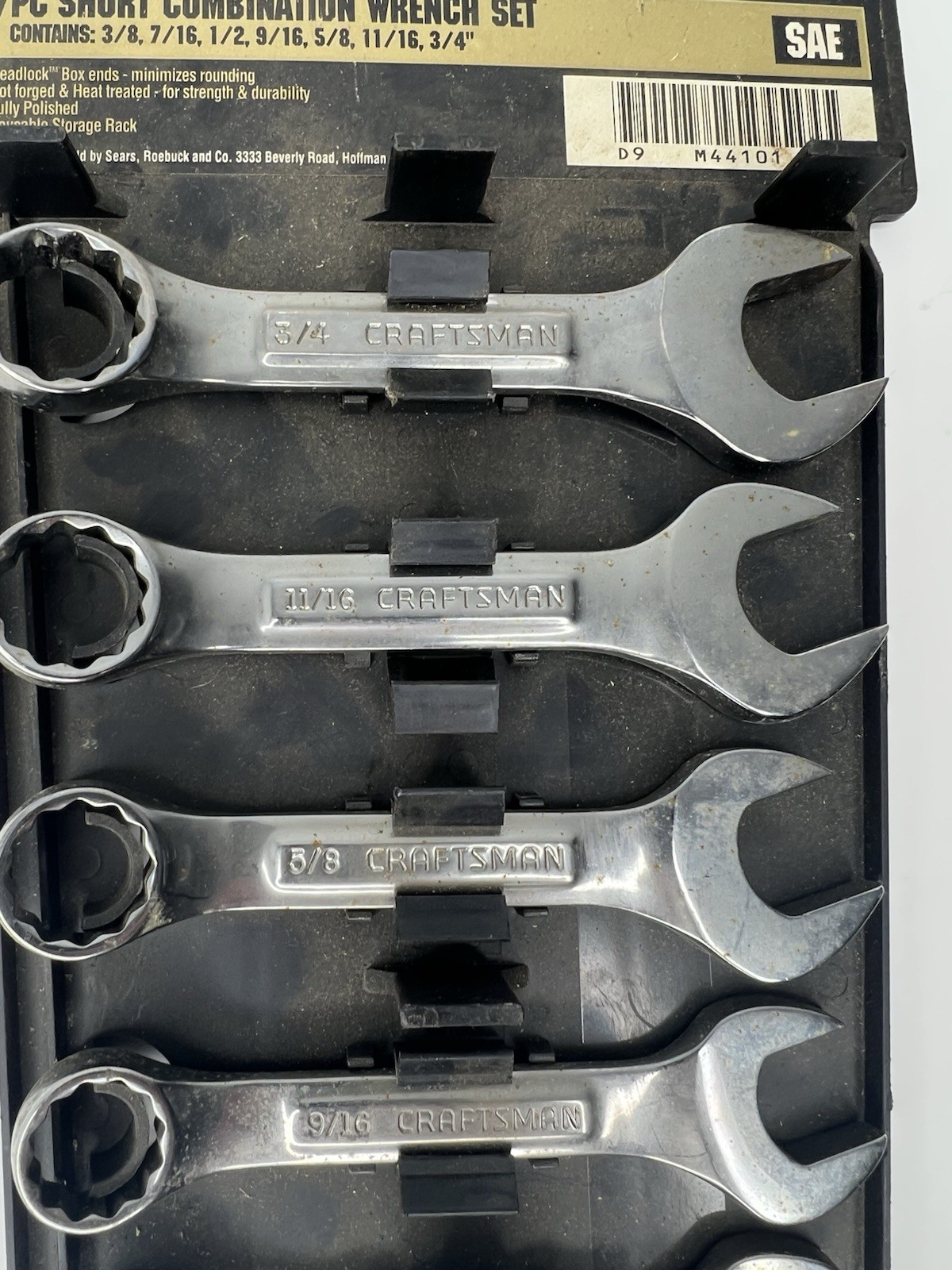 Craftsman 9 44101 7 Pc Short Combination Wrench Set 3/8-3/4 SAE Stubby USA