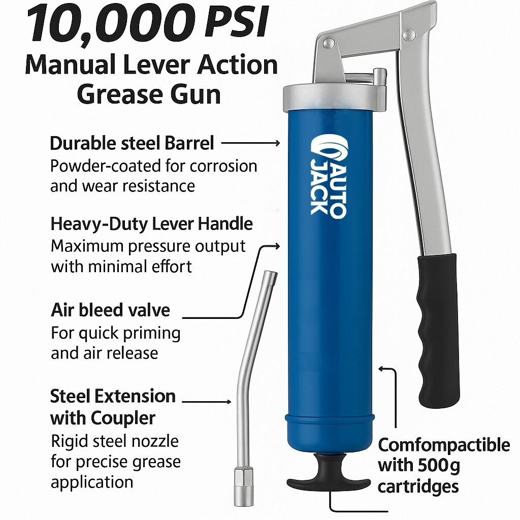 Heavy Duty Manual Grease Gun Lever Grip 500cc Cartridge Type x 2 Flexible Hose