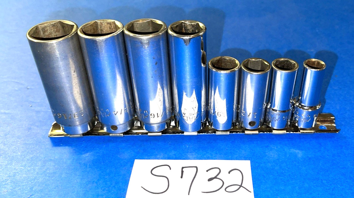 MAC TOOLS 8 PIECE 3/8 DRIVE SAE. DEEP 6 POINT SOCKET SET 3/8 THROUGH 13/16 INCH