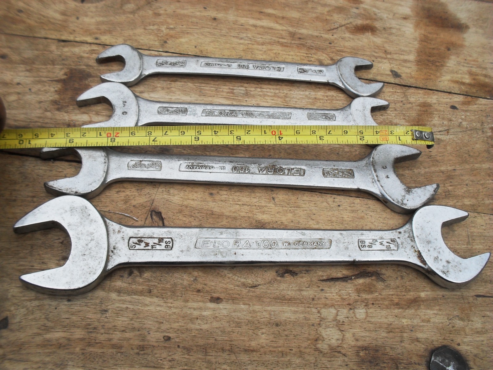4 x vintage elora whitworth spanners 5/8 x 9/16, 1/2 x 7/16 , 7/16 x 3/8 +other