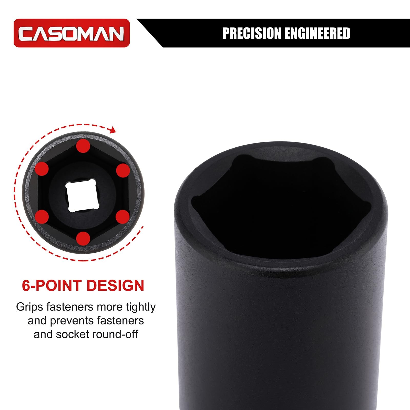 CASOMAN 1/2″ Drive x 33mm Deep Impact Socket, 6-Point, Metric, CR-MO