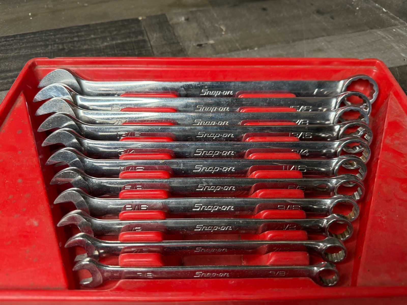 Snap-on 11pc SAE 12-Point Combination Wrench Set 3/8 to 1 in OEX711 w/ Tray USA