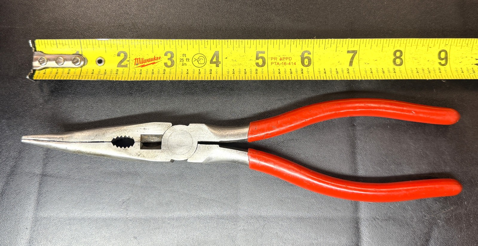MAC TOOLS PB??? 9″ Bent Nose Pliers 45° With Cutter (Red) USA RARE
