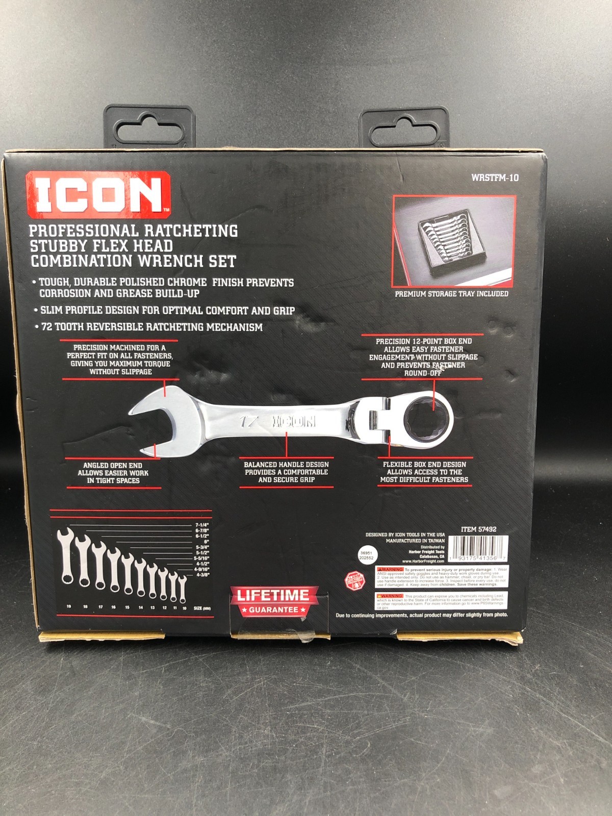 ICON WRSTFM-10 10 Piece Ratcheting Stubby Flex Head Wrench Set Metric 10-19mm