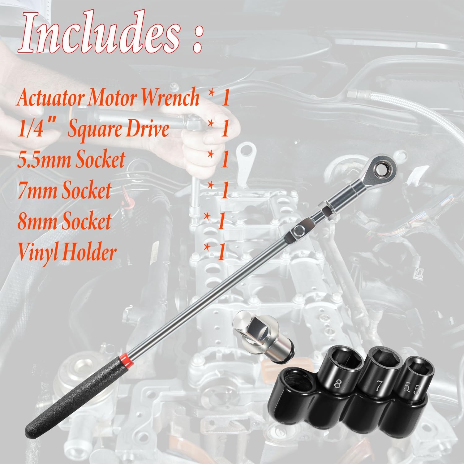 Tools 64180 Actuator Motor Ratchet Wrench Set 5PCS includes 5.5mm 7mm 8mm Socket