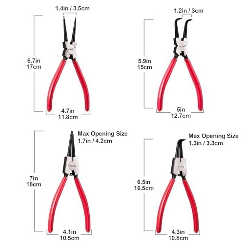 4Pcs Snap Ring Pliers Set – 7″ Internal/External Circlip C Clip Retaining Tools,