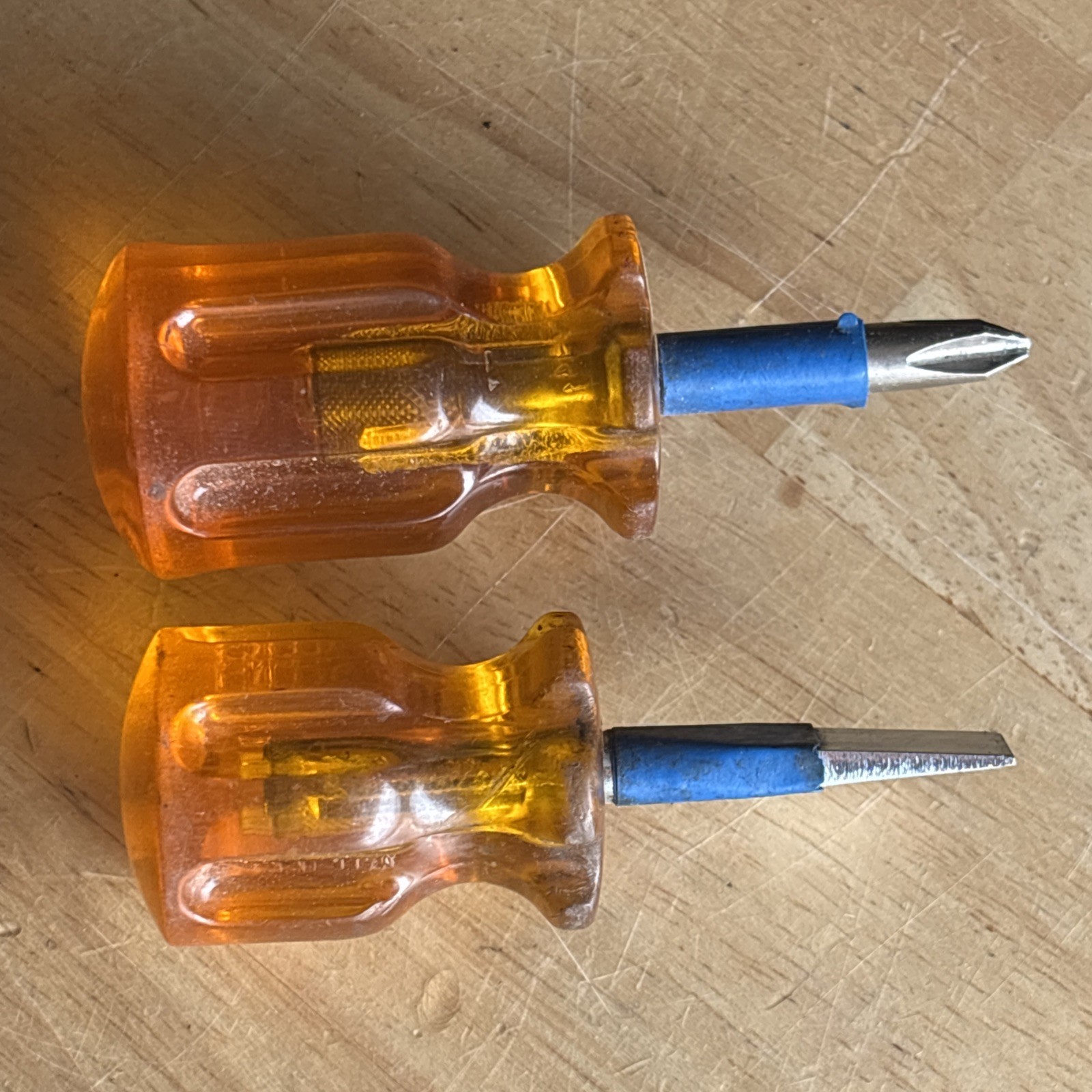 Jensen Tools Short Stubby Flat Slotted Phillips Screwdriver Set Orange 2pc USA