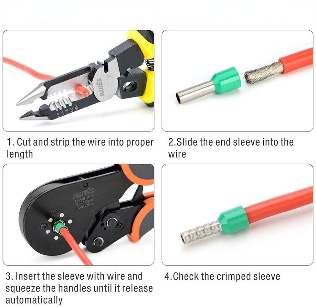 Crimping Pliers Ferrule Hexagonal Steel Straight Terminal Wire Crimper Hand Tool