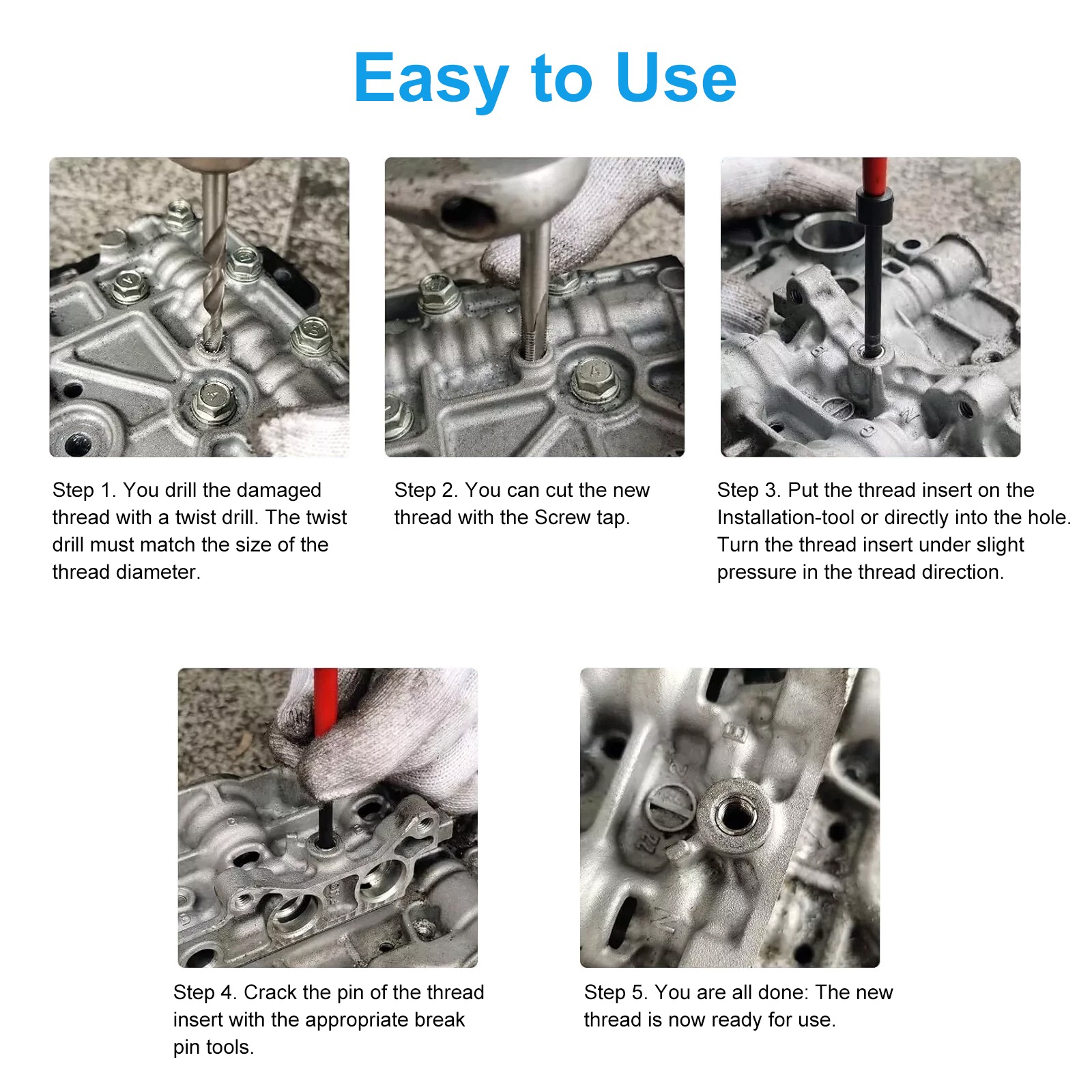 25 PCS M8 x 1.25 Thread Repair Insert Kit Stainless Steel Wire Installation Set