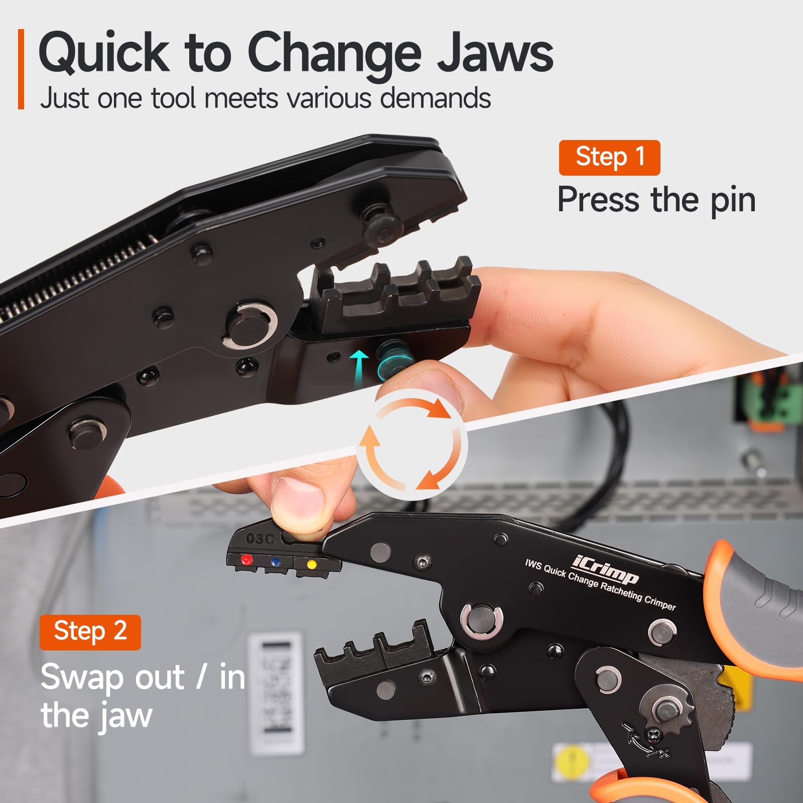 Ratcheting Crimping Tool Set 8PCS Quick Exchange Jaw Heat Shrink Open Non-Insula