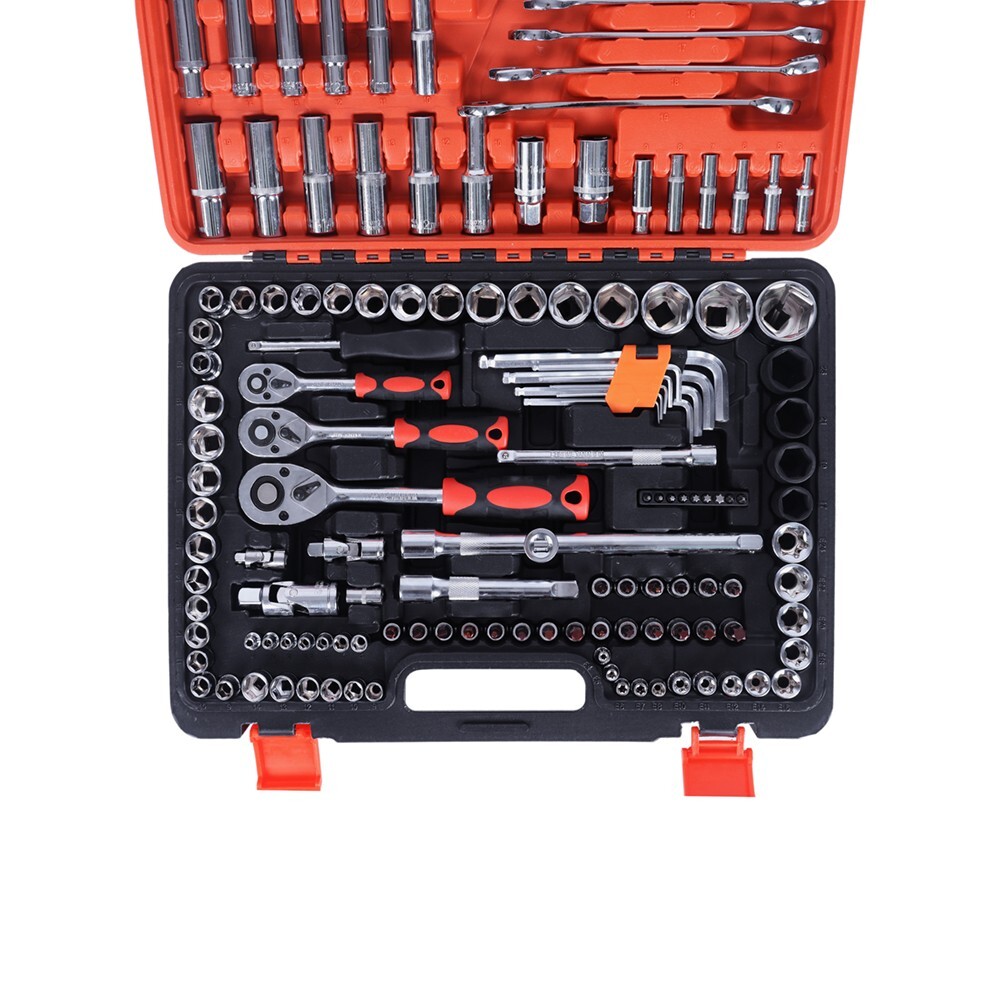150pcs Mechanic Tool Kit and Socket Set With Case 1/2 & 1/4 & 3/8″ Drive Ratchet