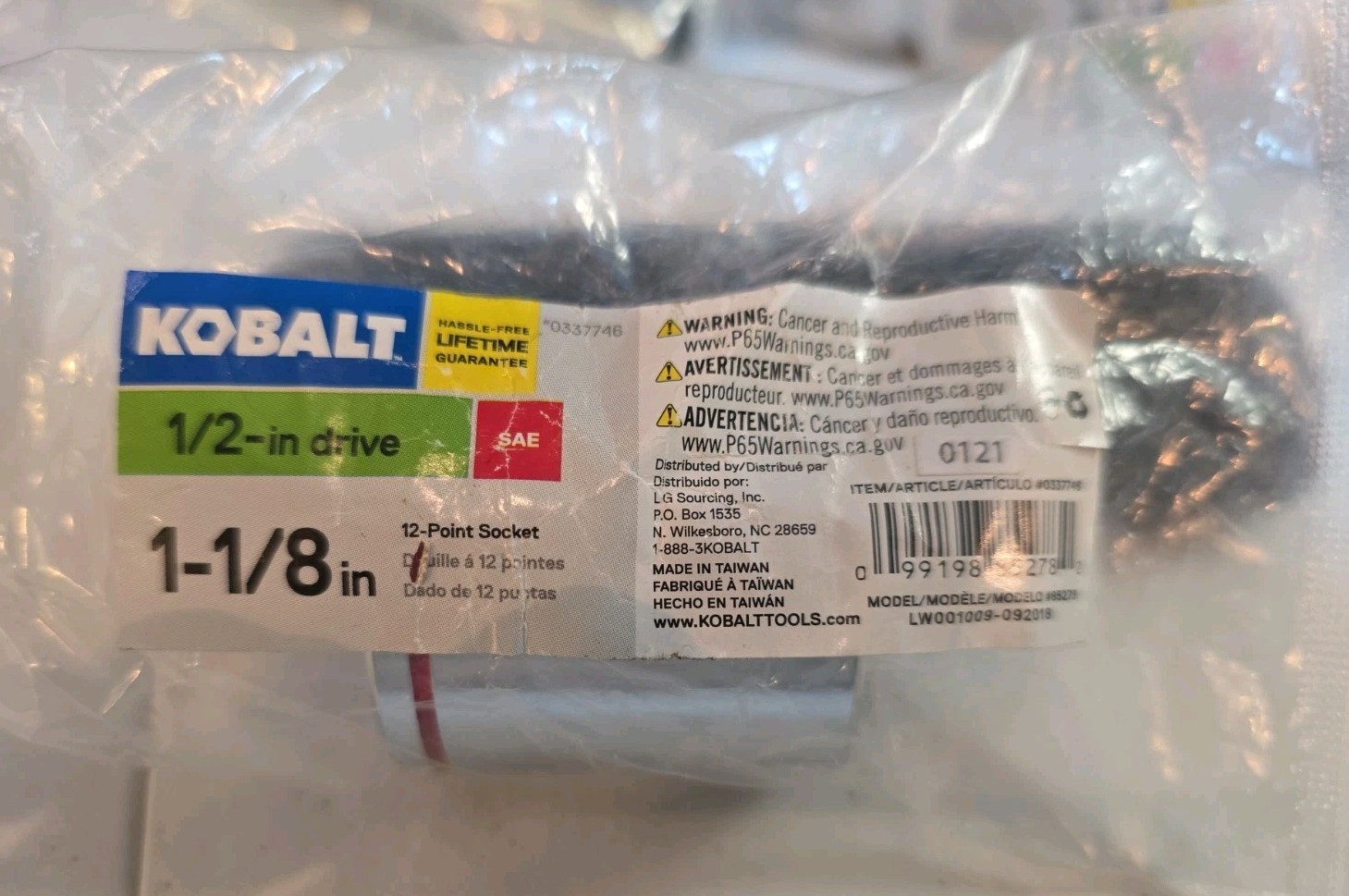 Kobalt 1/2 in drive – 1- 1/8inch – 6 Point Shallow Socket –