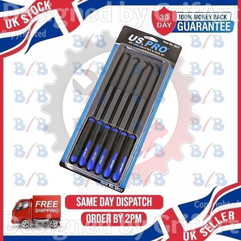 US PRO 6PC HOOK & PICK LONG REACH SET OIL SEAL PULLER O RING HOSE CLIP REMOVER