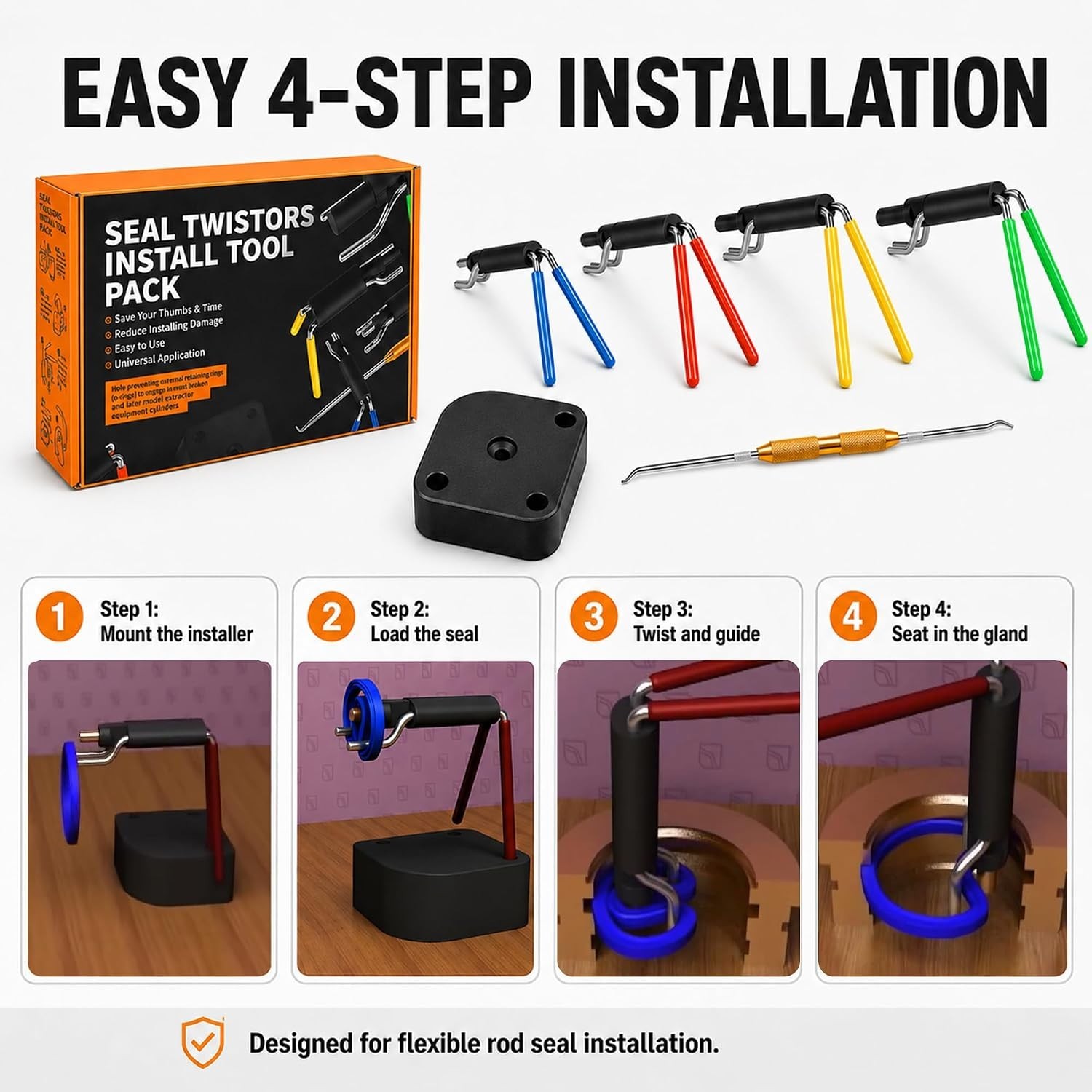 Complete Hydraulic Seal Installer Set – 4 Sizes for Efficient Repairs, 0.7″-6.5″